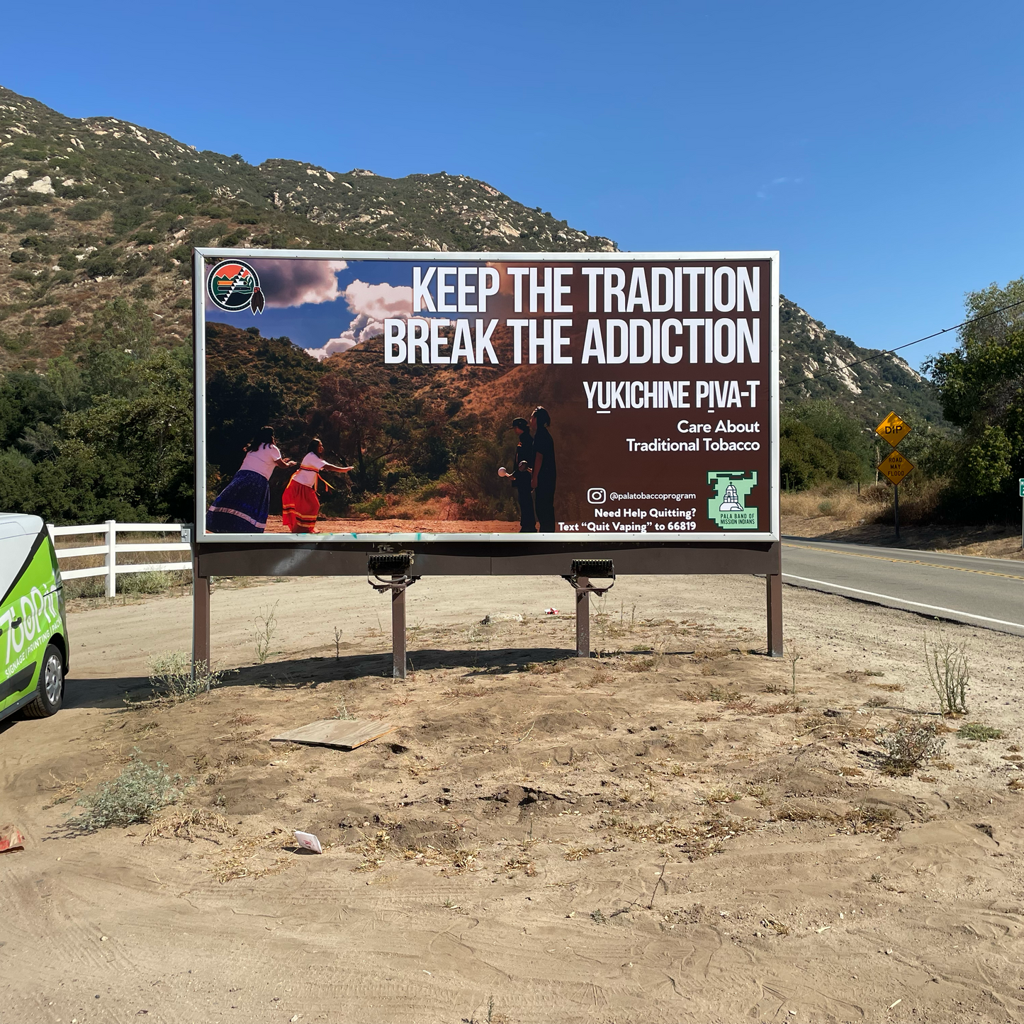 Large outdoor public health billboard printed for the Pala Tobacco Program in San Diego County, demonstrating heavy-duty commercial banner and sign printing by 760 Print in Vista, CA.