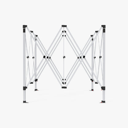 Heavy-duty accordion style aluminum frame for a 10ft pop-up event tent.