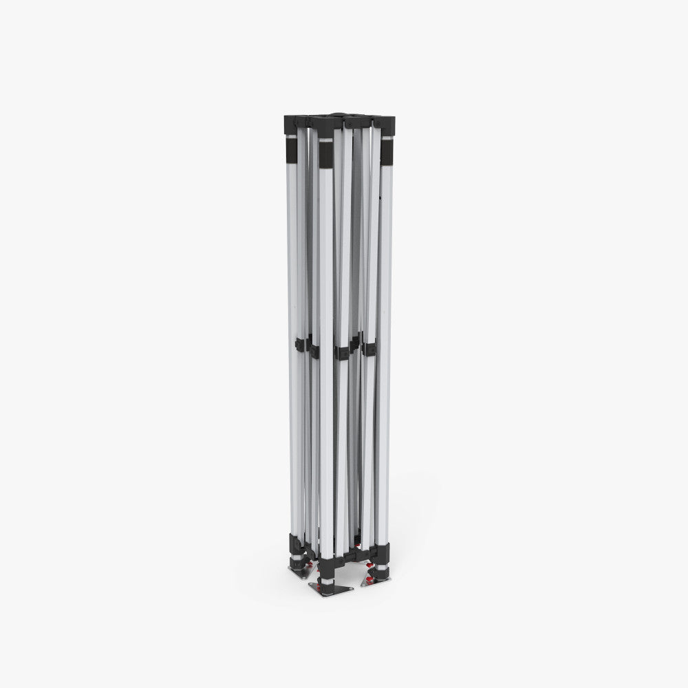 Collapsible heavy-duty accordion style aluminum frame for a 10ft pop-up event tent.