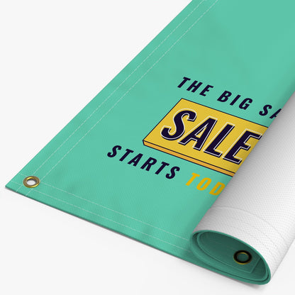 Heavy-duty 18oz blockout vinyl banner printed in full color with metal grommets for outdoor sales and promotions.