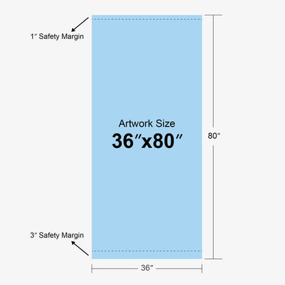 Template diagram for a 36x80 inch custom retractable banner by 760 Print in Vista, showing the artwork size and safety margins.