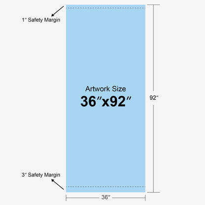 Template diagram for a 36x92 inch custom retractable banner by 760 Print in Vista, showing the artwork size and safety margins.