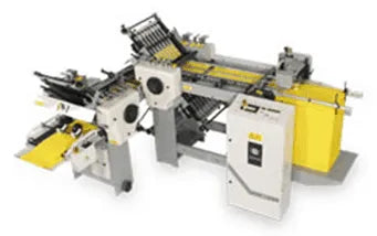 Baumfolder Corporation 418 paper folding machine used in commercial print shops for high-speed folding of printed sheets, brochures, and marketing materials with adjustable fold settings for various production needs.