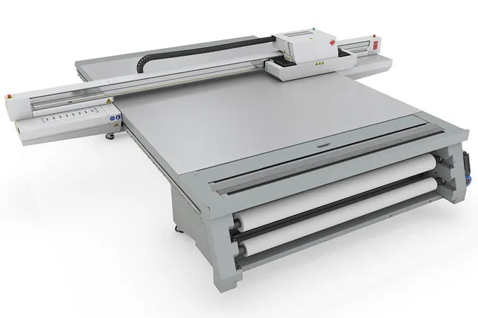 Canon/Océ Arizona 1200XT UV flatbed printer used in commercial print shops for large-format signage, direct-to-rigid media printing, and high-resolution production graphics on materials like acrylic, foam board, and aluminum composite panels.