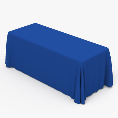 Premium custom fitted 6ft blue trade show table cover printed by 760 Print in Vista, showcasing a clean, professional look for corporate events and promotional displays.