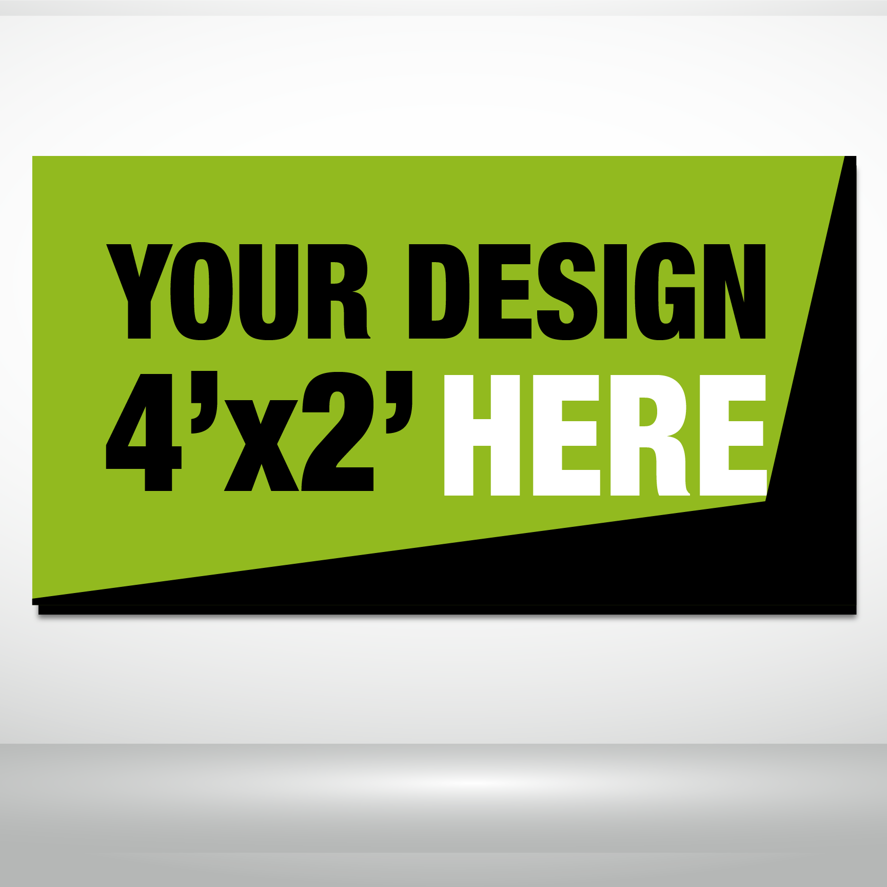 Customizable banner design with text 'Your Design 4'x2' Here' on a green background available to customers at 760 Print.