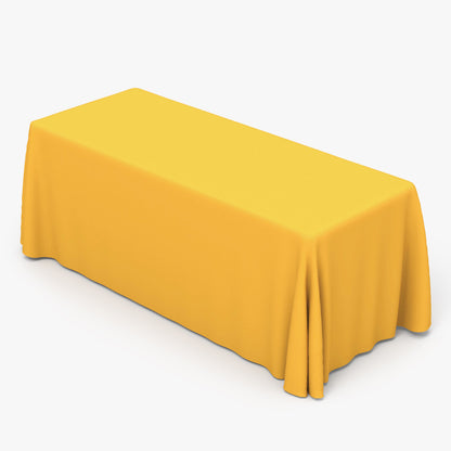 Premium custom fitted 6ft yellow trade show table cover printed by 760 Print in Vista, showcasing a clean, professional look for corporate events and promotional displays.