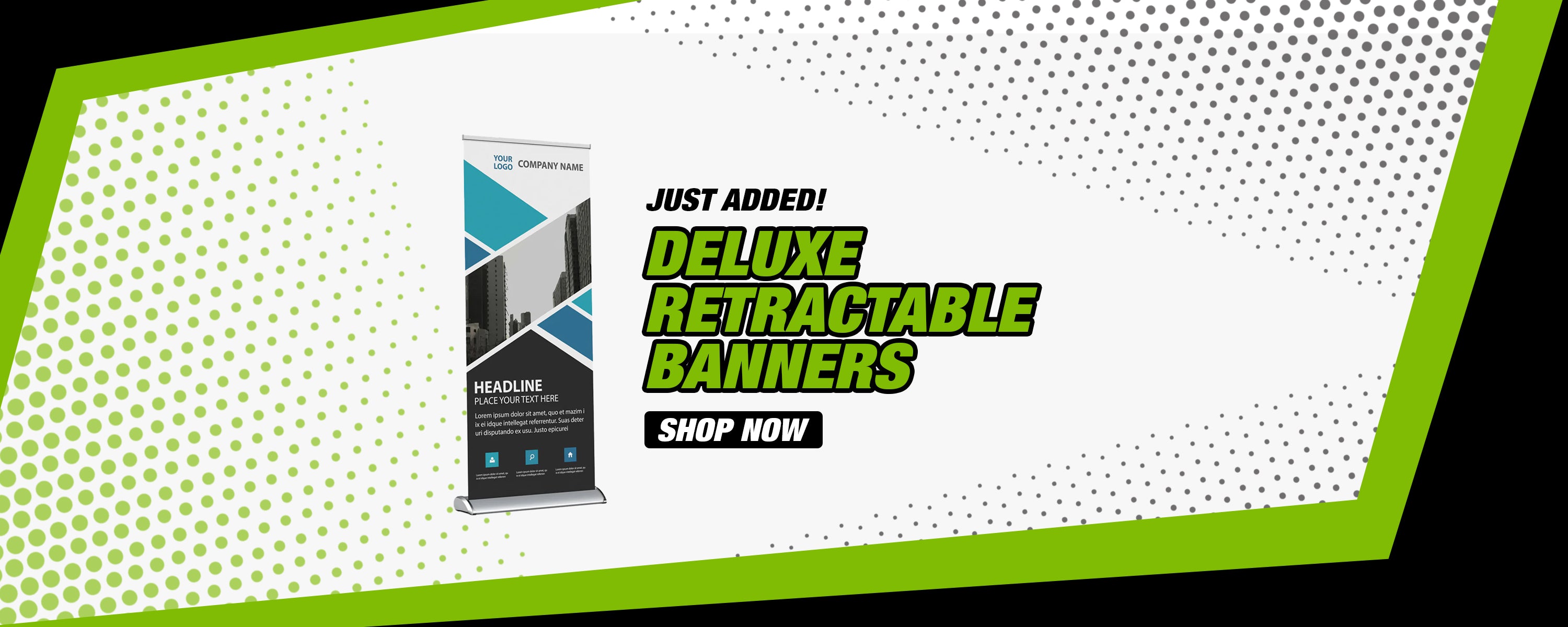 Custom printed deluxe retractable banners  designed and manufactured by 760 Print in Vista, perfect for trade shows or street vendors.