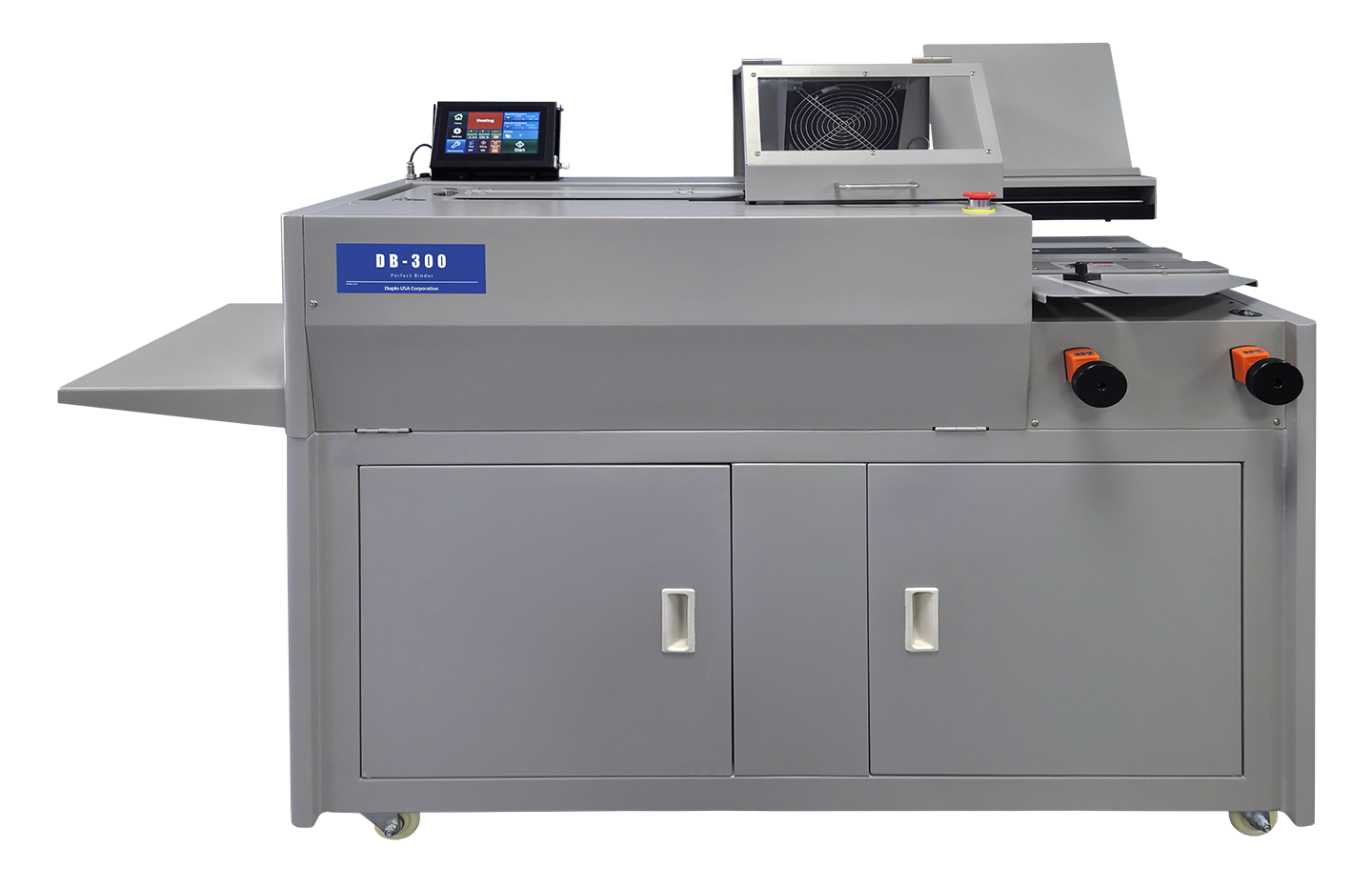 Duplo DB 300 perfect binder with black background.