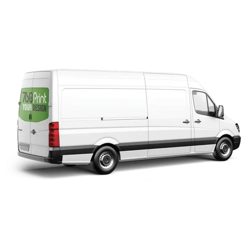 White sprinter van featuring a perforated rear window graphic manufactured by 760 Print.