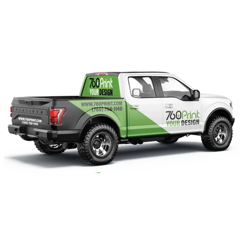 High-roof commercial truck featuring a heavy partial wrap with black and green diagonal graphics and large custom corporate branding by 760 Print.