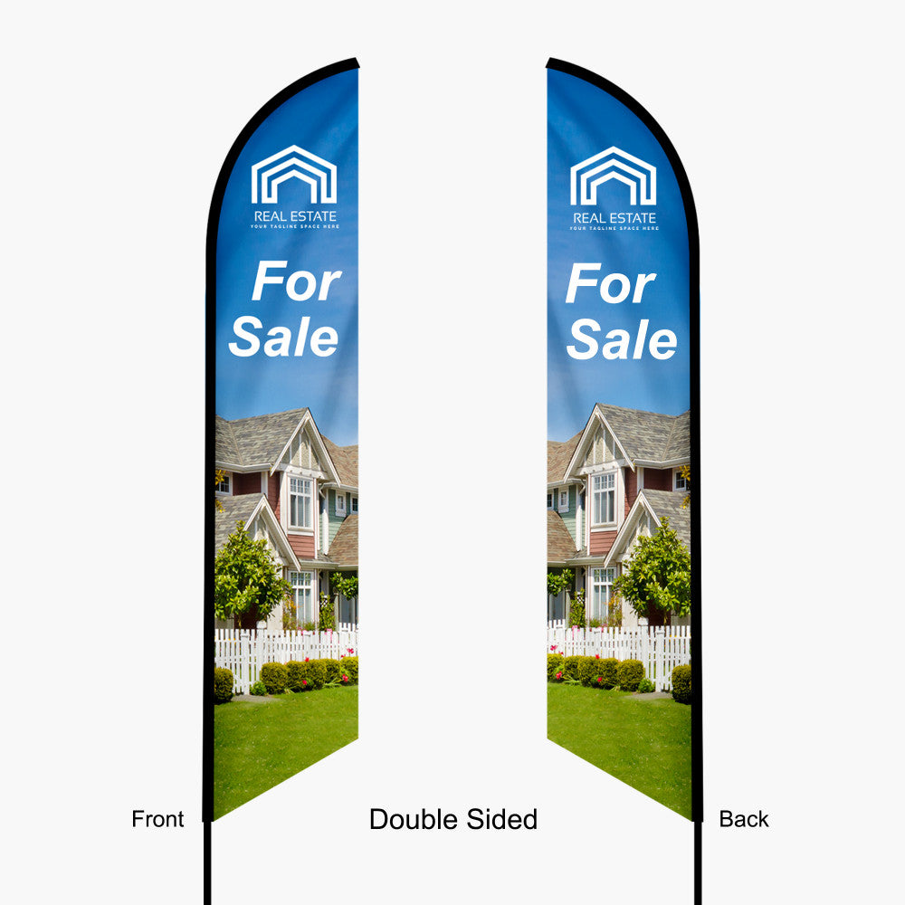 Double-sided feather angled flag custom printed to showcase each side vibrantly.