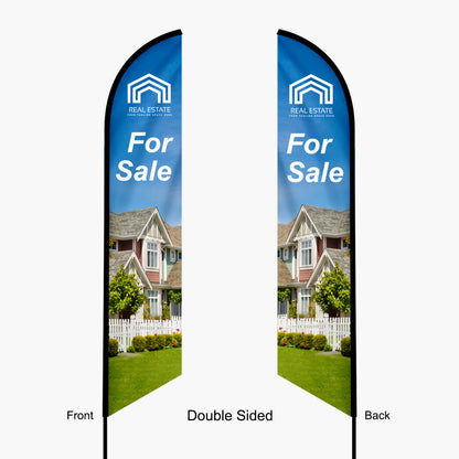 Double-sided feather angled flag custom printed to showcase each side vibrantly.