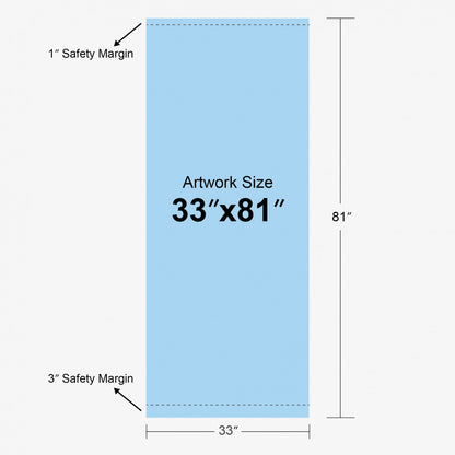 Measurement chart for artwork size with safety margins on a white background.