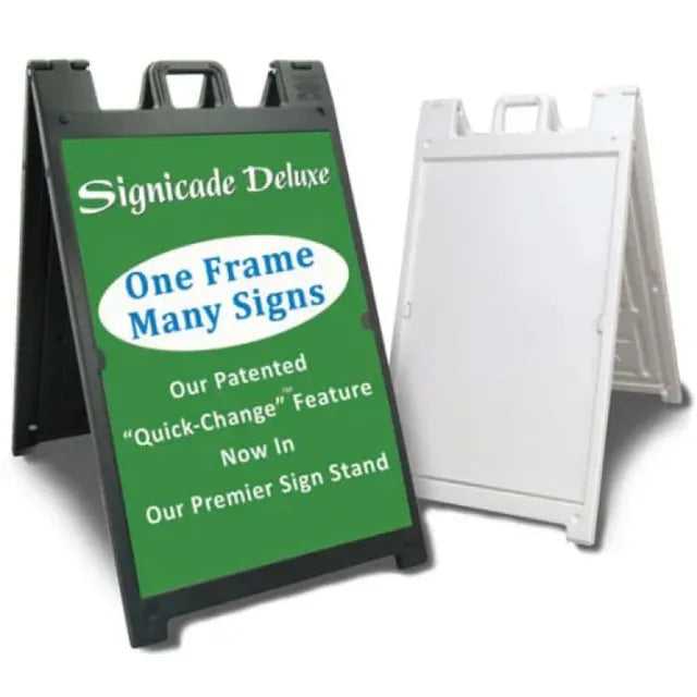 Signicade deluxe sign stand that has the "Quick-Change" feature.