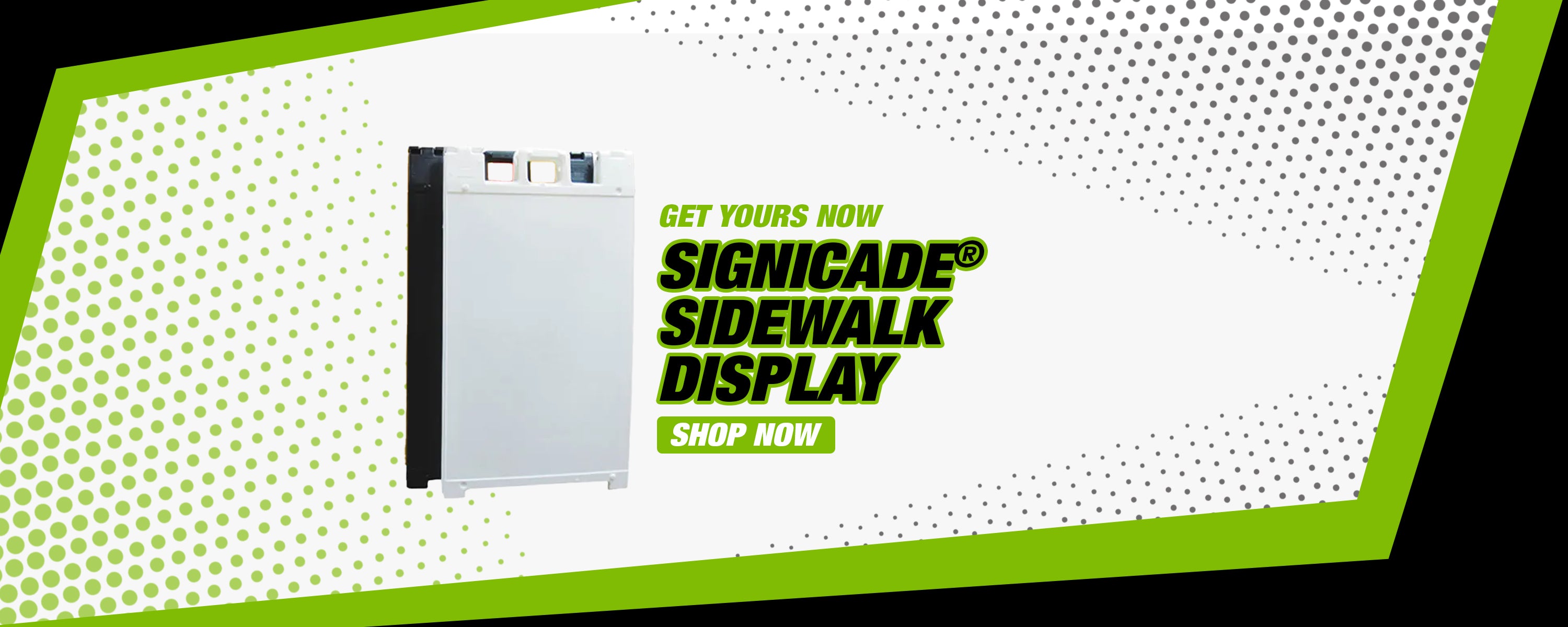 Durable plastic outdoor Signicade sidewalk display signs printed by 760 Print, perfect for storefront advertising and local business marketing in Vista.