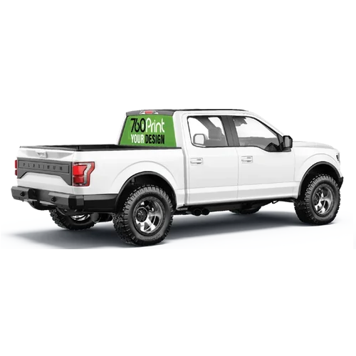 White pickup truck featuring a perforated rear window graphic manufactured by 760 Print.